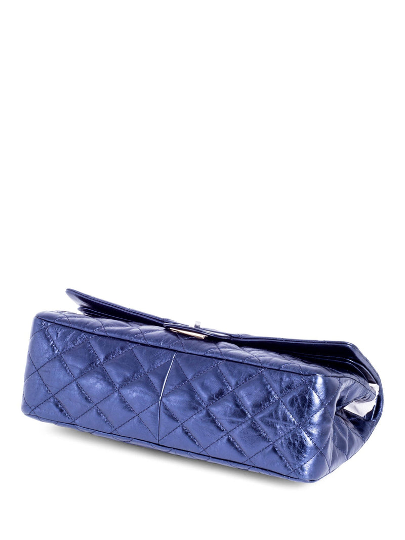 CHANEL Metallic Aged Lambskin Leather 2.55 Maxi Double Flap Bag Blue-designer resale