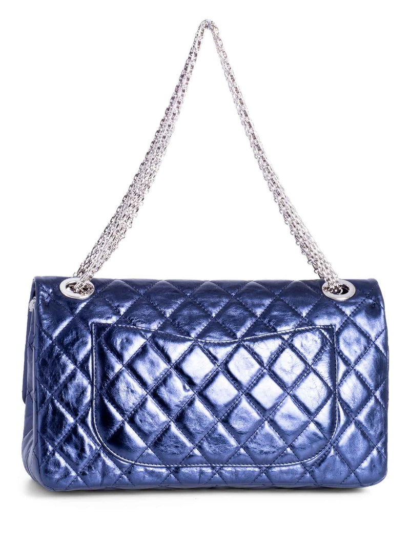 CHANEL Metallic Aged Lambskin Leather 2.55 Maxi Double Flap Bag Blue-designer resale