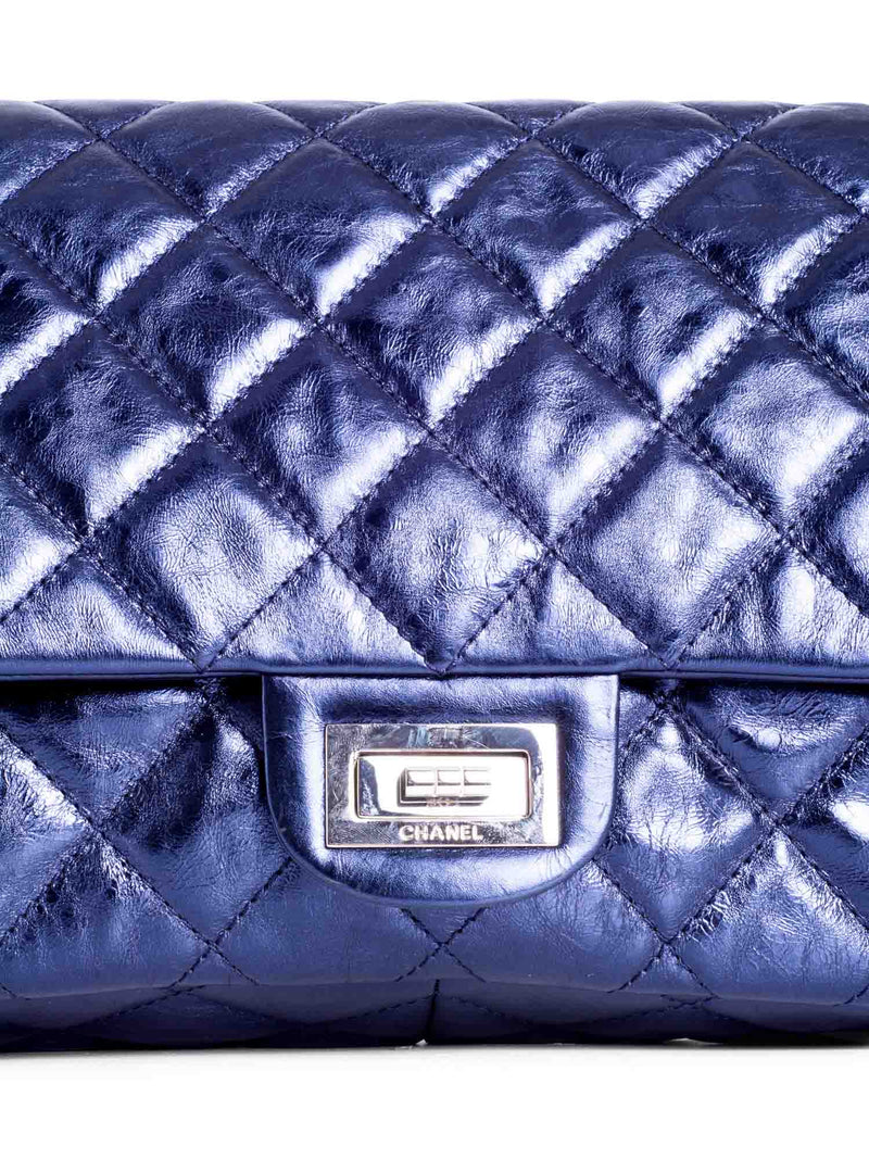 CHANEL Metallic Aged Lambskin Leather 2.55 Maxi Double Flap Bag Blue-designer resale