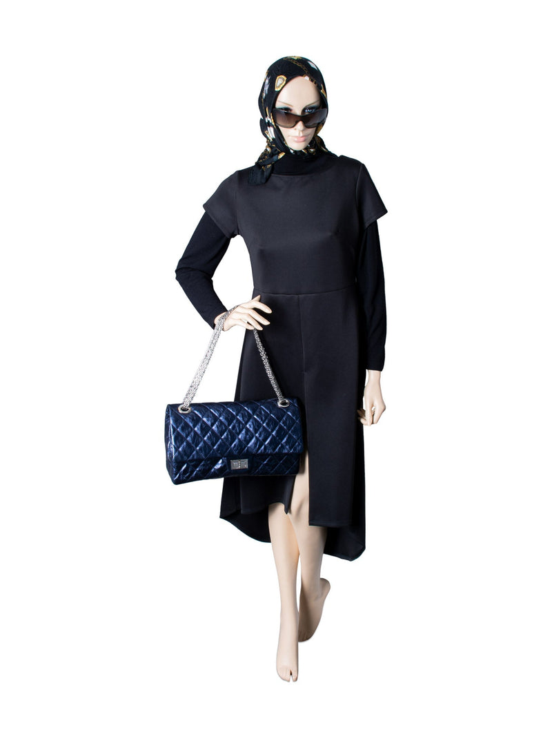 CHANEL Metallic Aged Lambskin Leather 2.55 Maxi Double Flap Bag Blue-designer resale