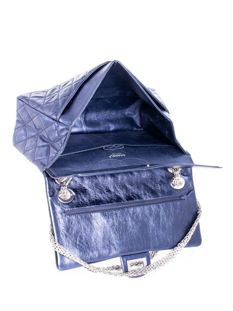 CHANEL Metallic Aged Lambskin Leather 2.55 Maxi Double Flap Bag Blue-designer resale