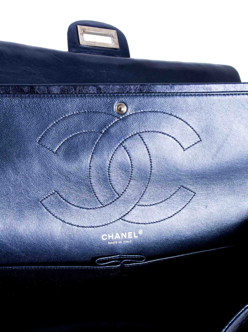 CHANEL Metallic Aged Lambskin Leather 2.55 Maxi Double Flap Bag Blue-designer resale