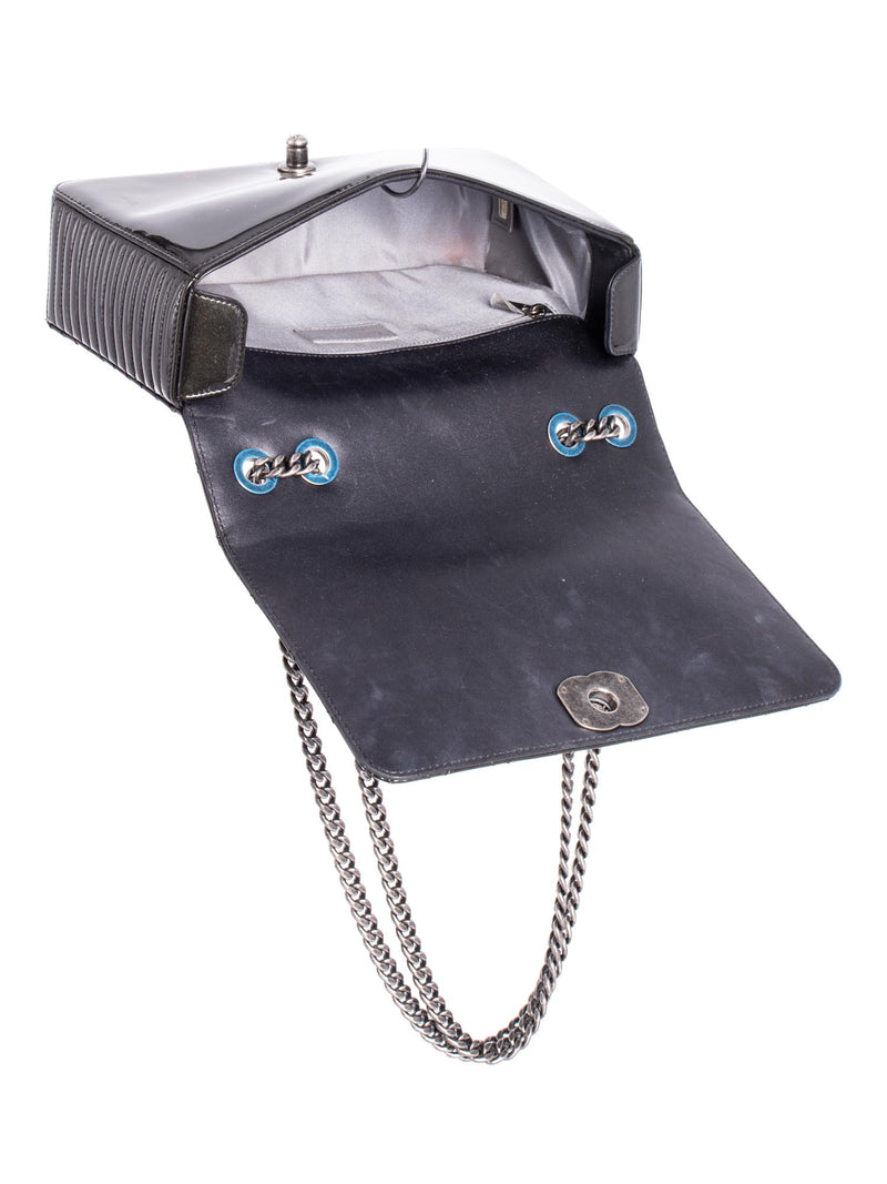 CHANEL Patent Leather CC Logo Coco Boy Medium Flap Bag Black-designer resale