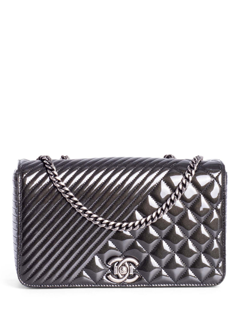 CHANEL Patent Leather CC Logo Coco Boy Medium Flap Bag Black-designer resale