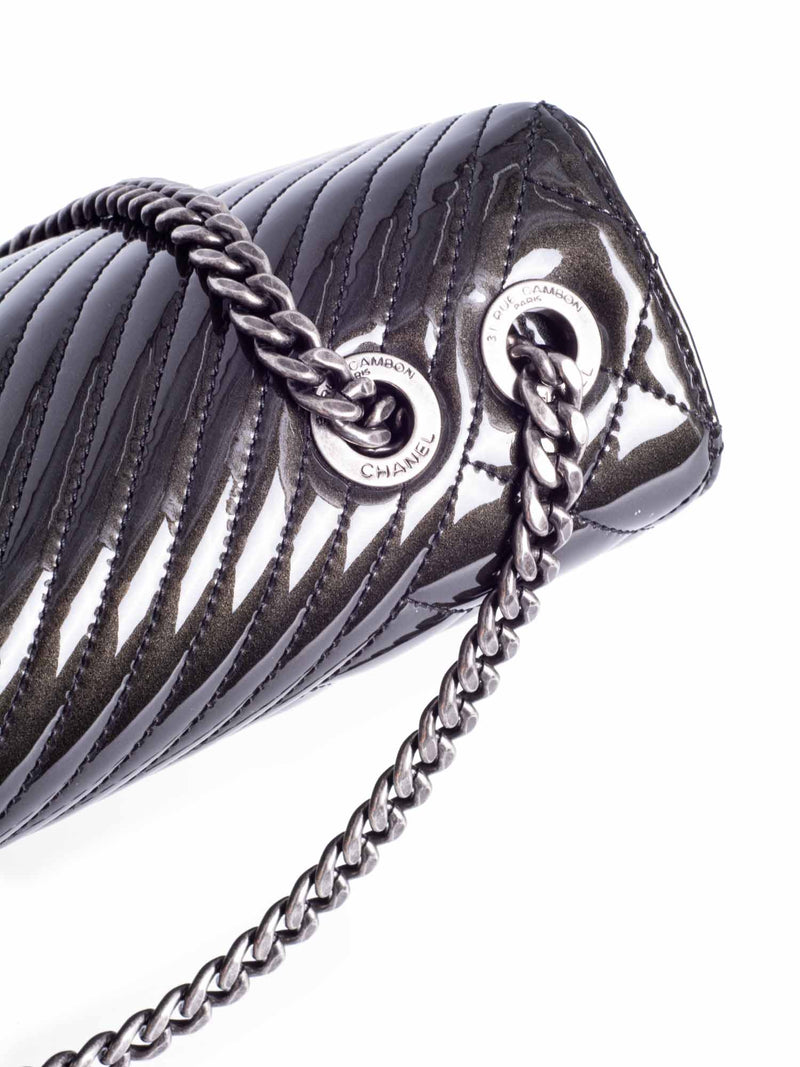 CHANEL Patent Leather CC Logo Coco Boy Medium Flap Bag Black-designer resale