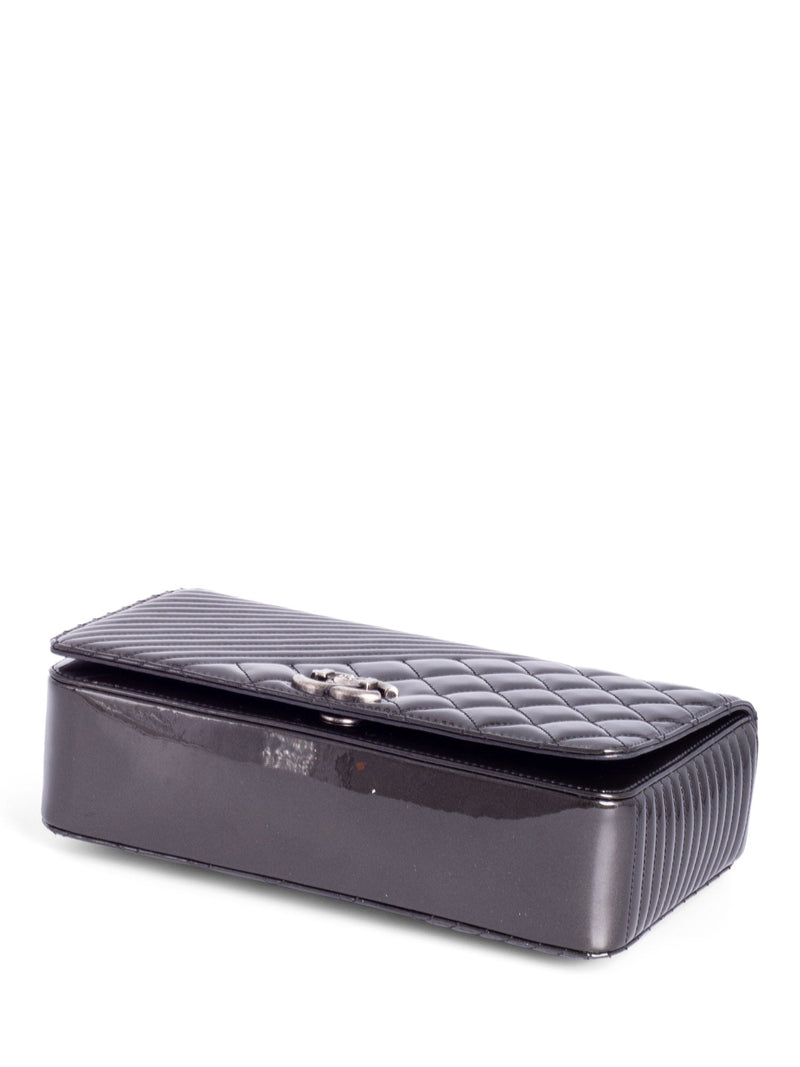 CHANEL Patent Leather CC Logo Coco Boy Medium Flap Bag Black-designer resale