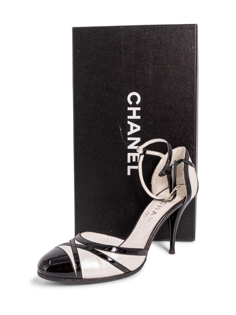 CHANEL ブラックレザーハイヒール CHANEL 美品/ シャネル G35391 ココマークxチェーンデザイン
