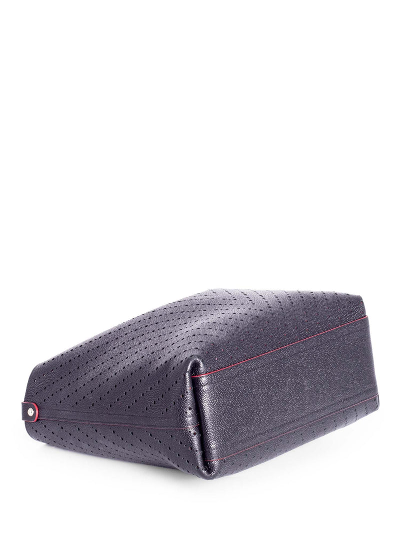 CHANEL Perforated Caviar Leather CC Logo Shopper with Clutch Black Burgundy-designer resale