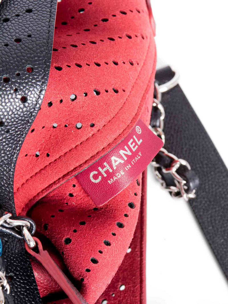 CHANEL Perforated Caviar Leather CC Logo Shopper with Clutch Black Burgundy-designer resale