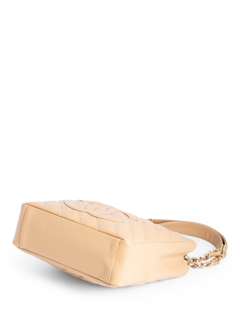 CHANEL Quilted Caviar CC Logo PST Shopper Bag Beige-designer resale