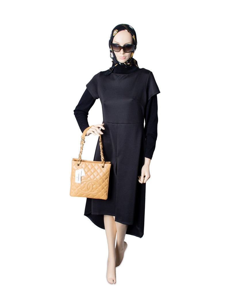 CHANEL Quilted Caviar CC Logo PST Shopper Bag Beige-designer resale