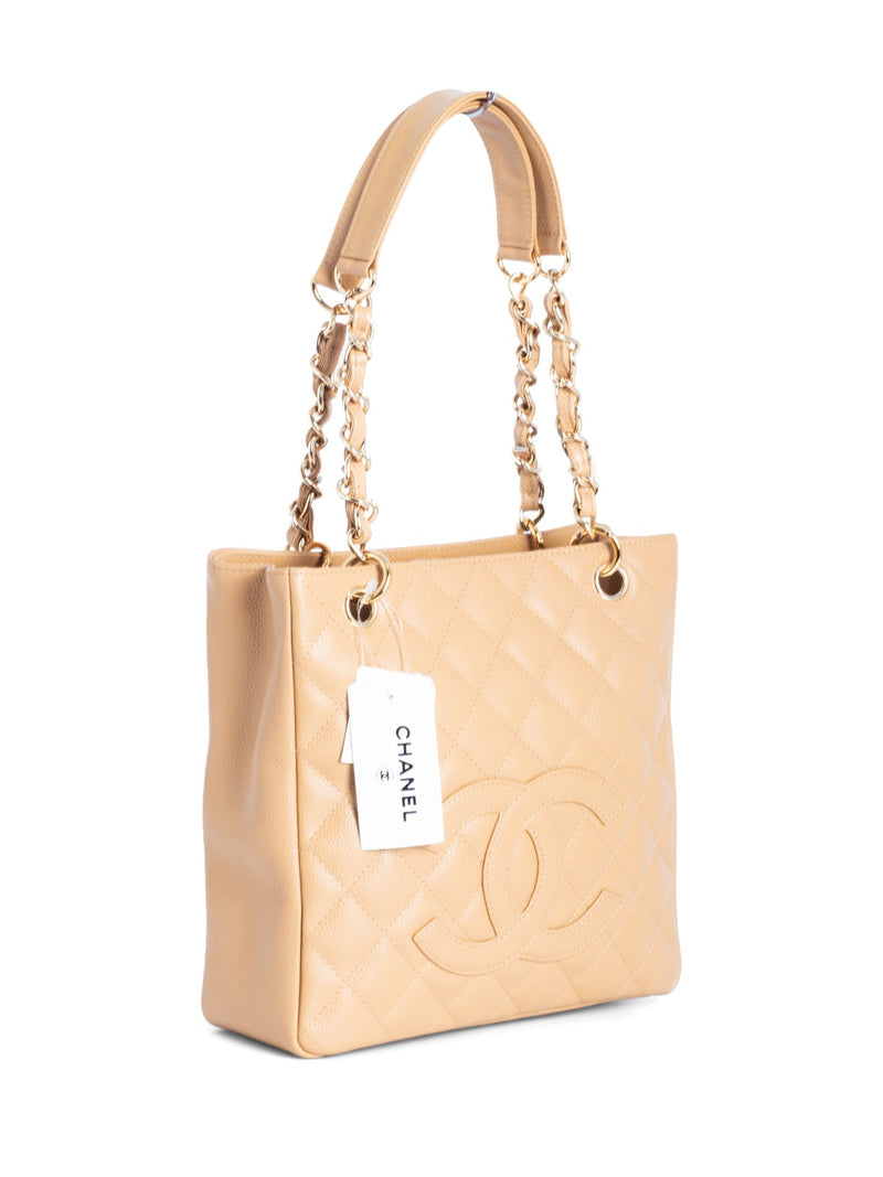 CHANEL Quilted Caviar CC Logo PST Shopper Bag Beige-designer resale