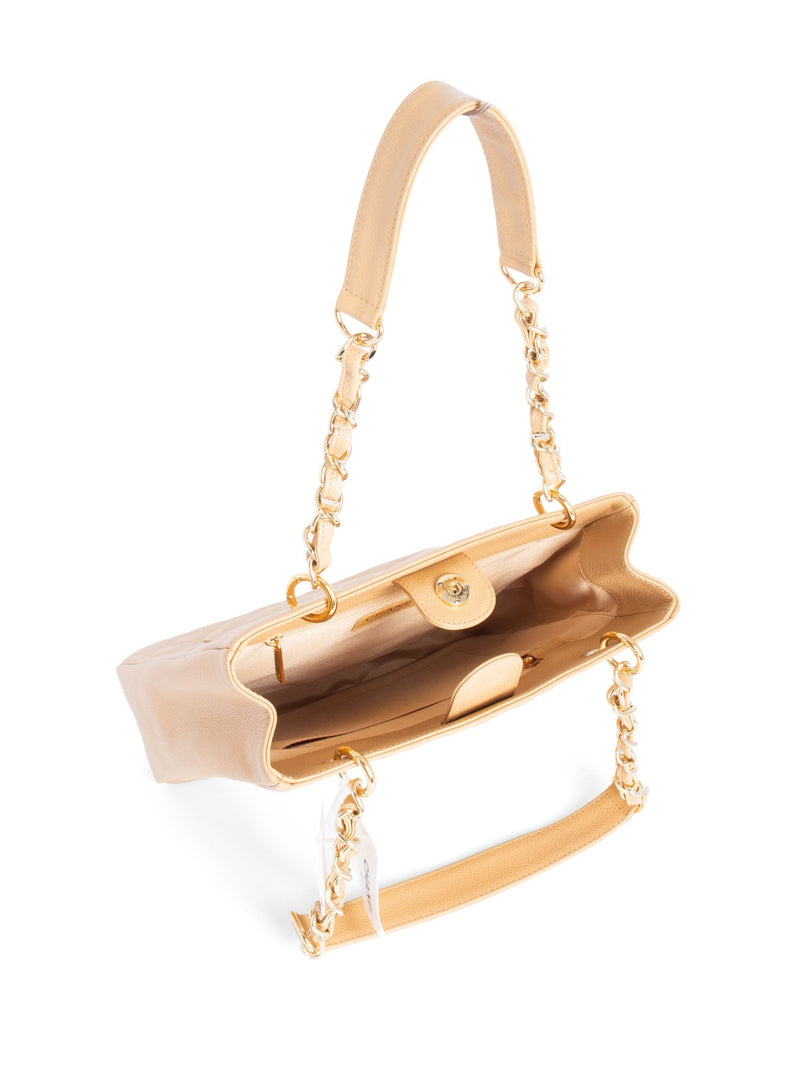CHANEL Quilted Caviar CC Logo PST Shopper Bag Beige-designer resale