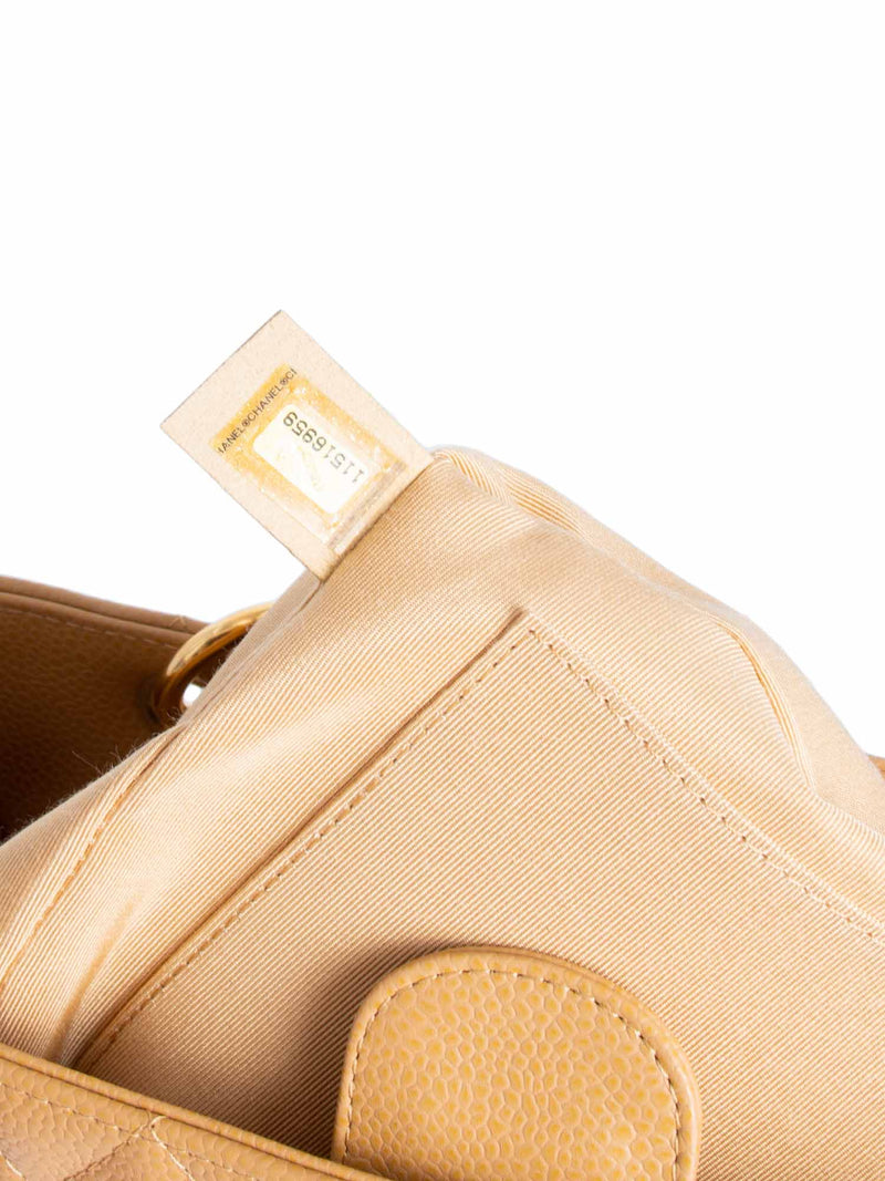 CHANEL Quilted Caviar CC Logo PST Shopper Bag Beige-designer resale