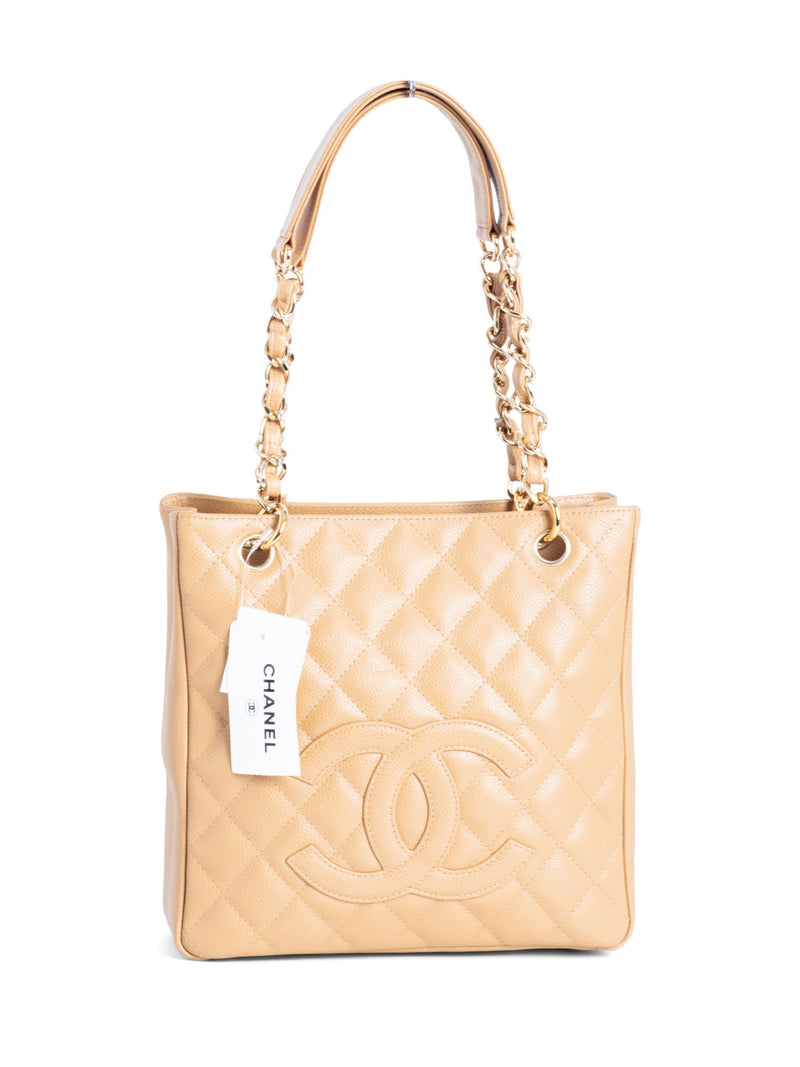 CHANEL Quilted Caviar CC Logo PST Shopper Bag Beige-designer resale
