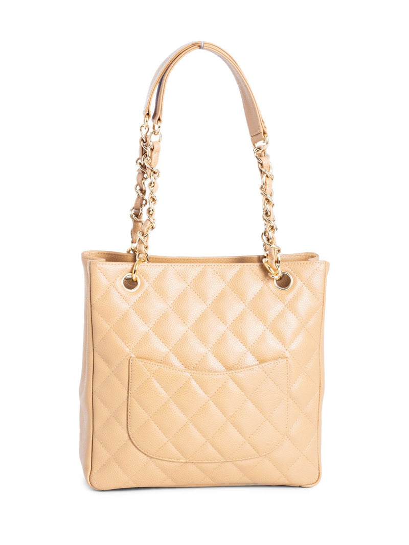 CHANEL Quilted Caviar CC Logo PST Shopper Bag Beige-designer resale
