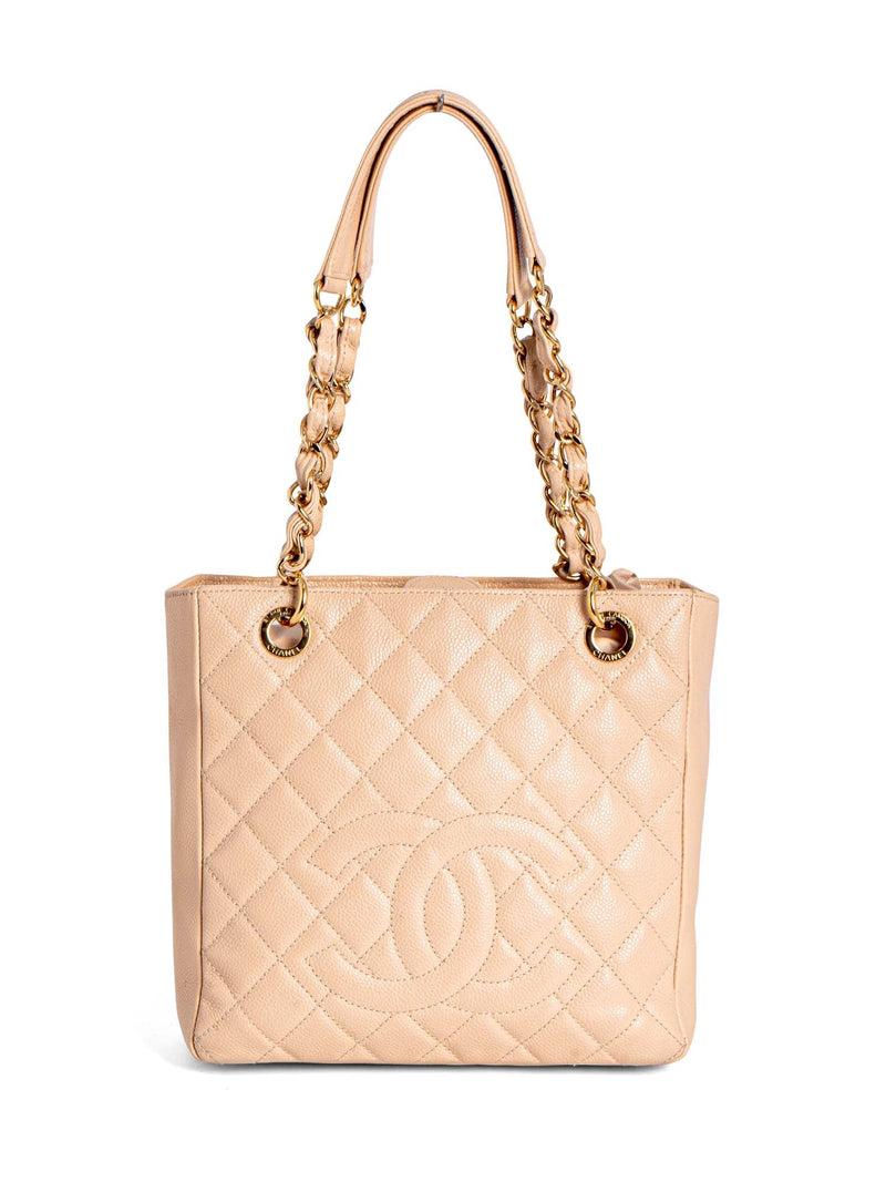 CHANEL Quilted Caviar CC Logo PST Shopper Bag Cream-designer resale