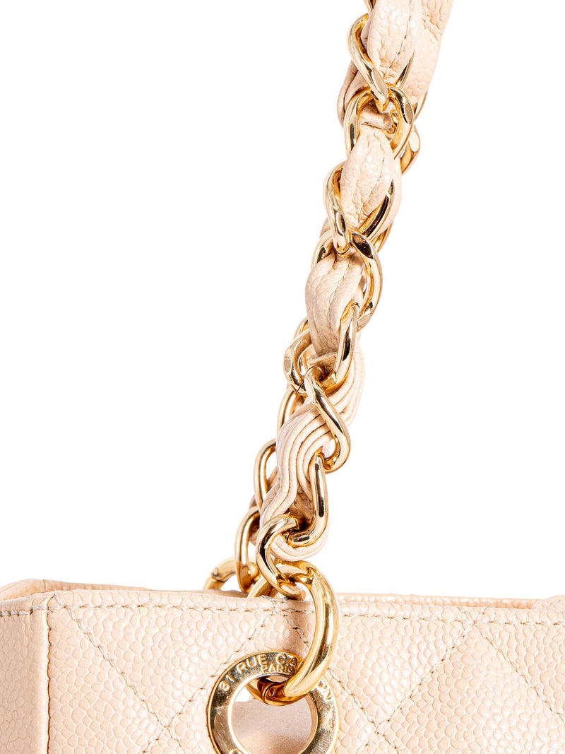 CHANEL Quilted Caviar CC Logo PST Shopper Bag Cream-designer resale