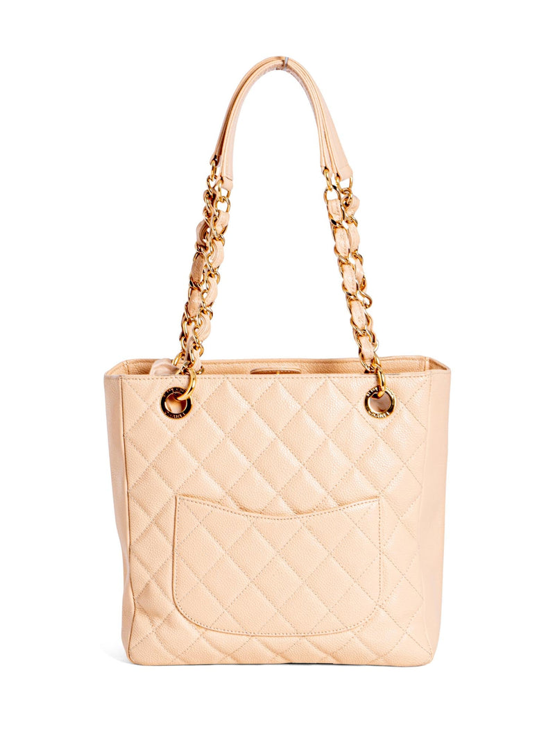 CHANEL Quilted Caviar CC Logo PST Shopper Bag Cream-designer resale