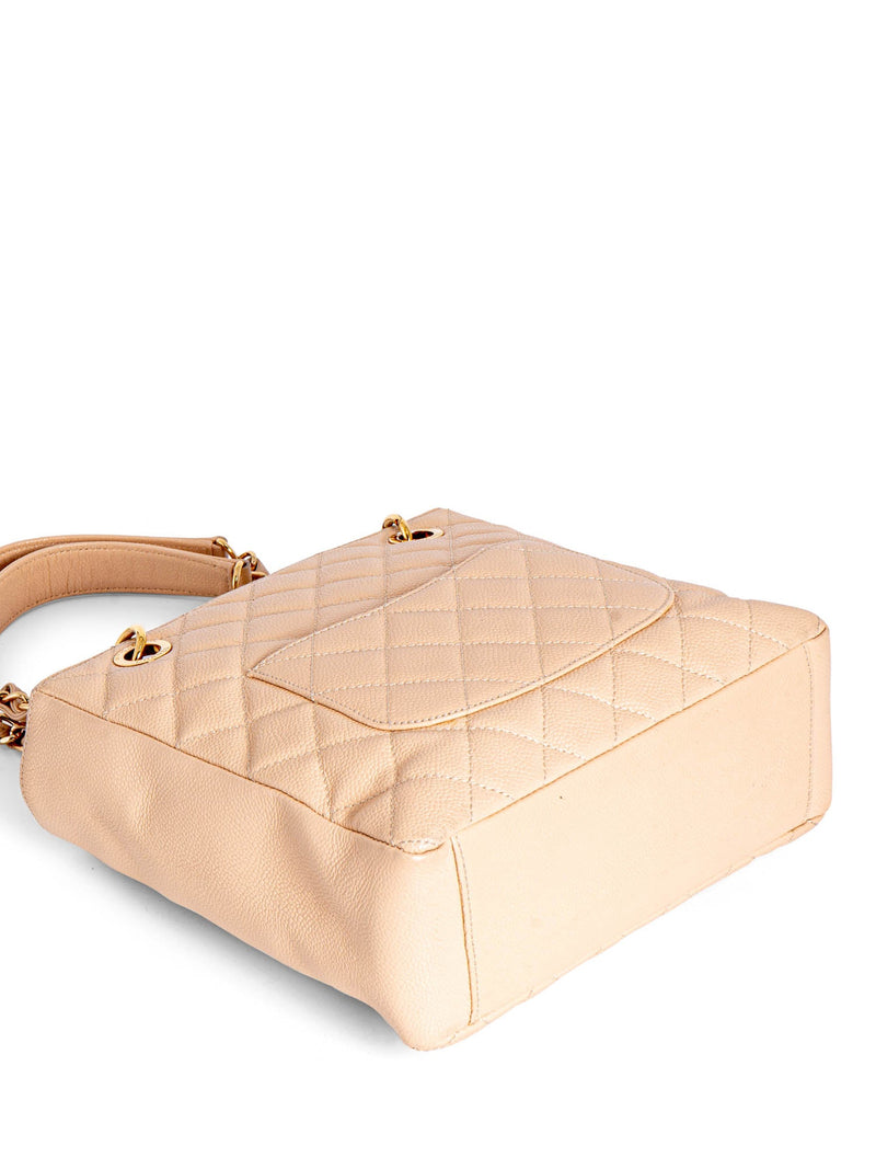 CHANEL Quilted Caviar CC Logo PST Shopper Bag Cream-designer resale