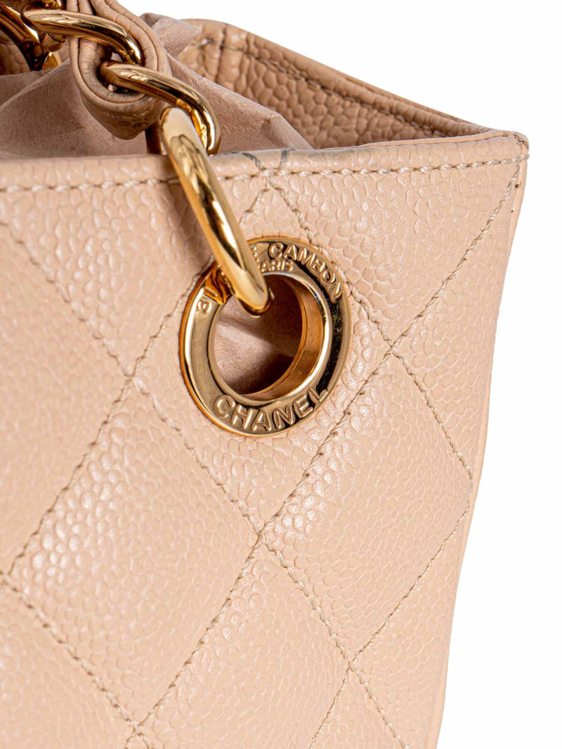 CHANEL Quilted Caviar CC Logo PST Shopper Bag Cream-designer resale