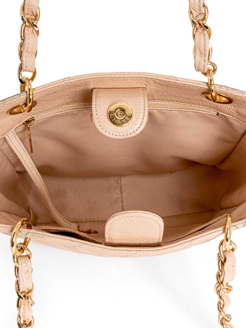 CHANEL Quilted Caviar CC Logo PST Shopper Bag Cream-designer resale