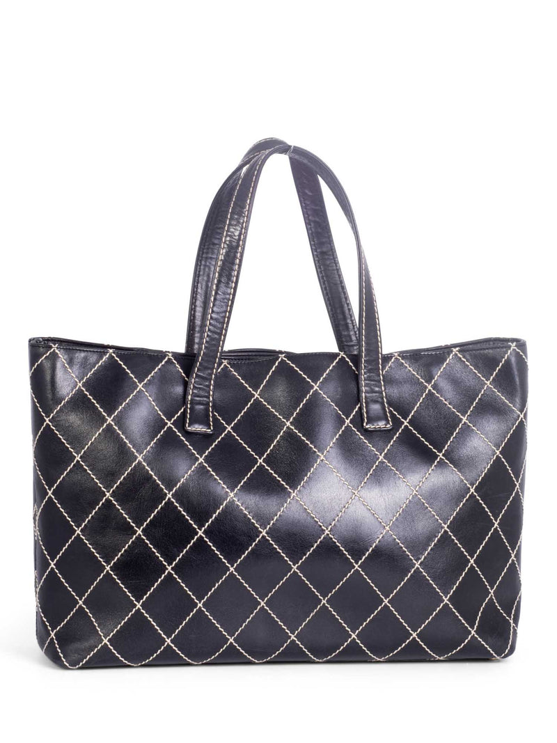 CHANEL Quilted Leather CC Logo Wild Stitch Shopper Bag Black-designer resale