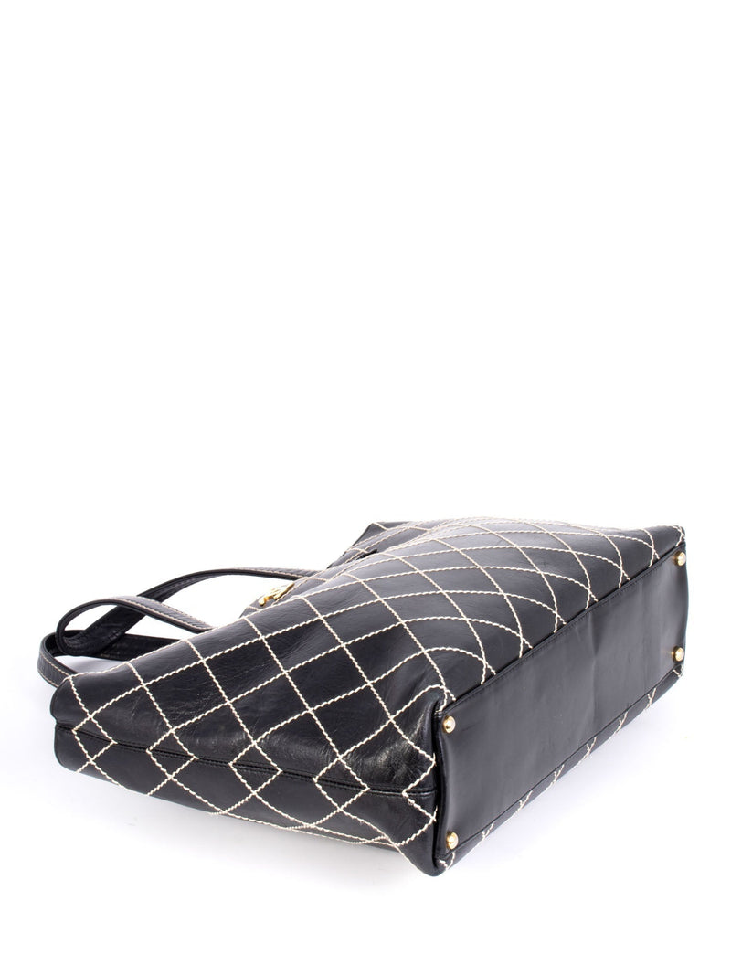 CHANEL Quilted Leather CC Logo Wild Stitch Shopper Bag Black-designer resale