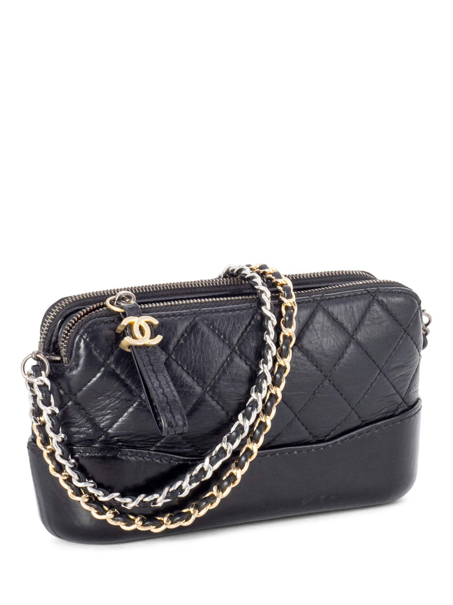 Chanel Black Gabrielle WOC Double Zip Clutch Wallet on Chain Bag