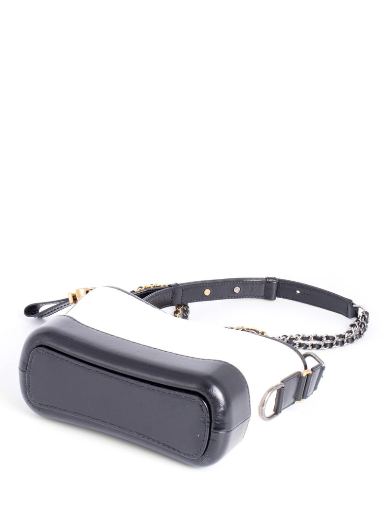 CHANEL Quilted Leather Mini Gabrielle Messenger Bag White Black-designer resale