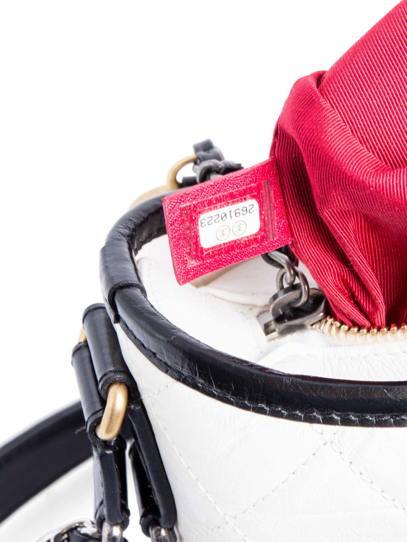 CHANEL Quilted Leather Mini Gabrielle Messenger Bag White Black-designer resale