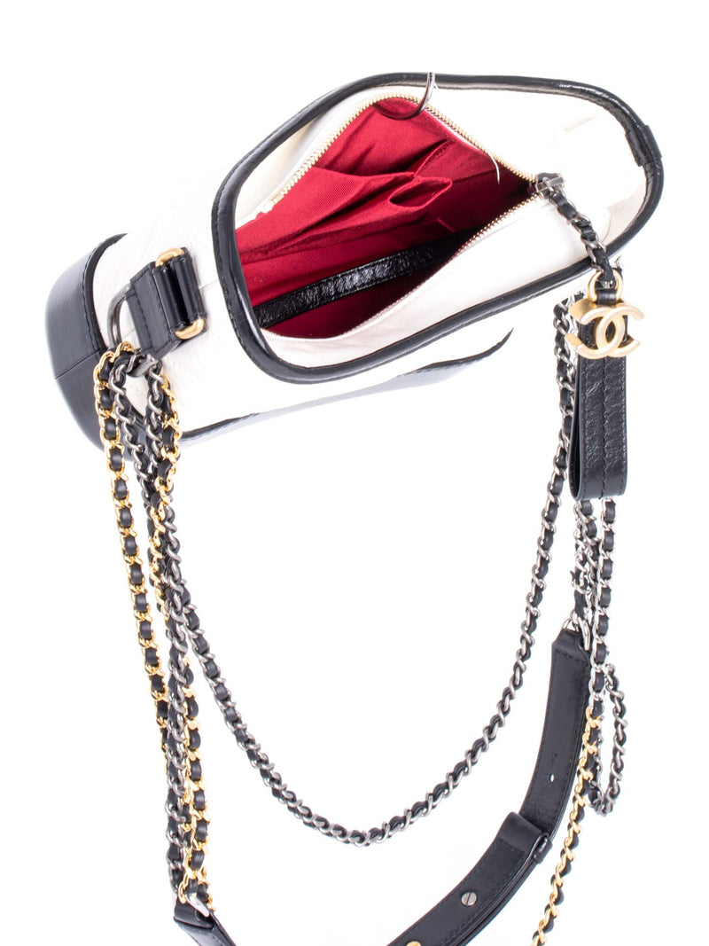 CHANEL Quilted Leather Mini Gabrielle Messenger Bag White Black-designer resale