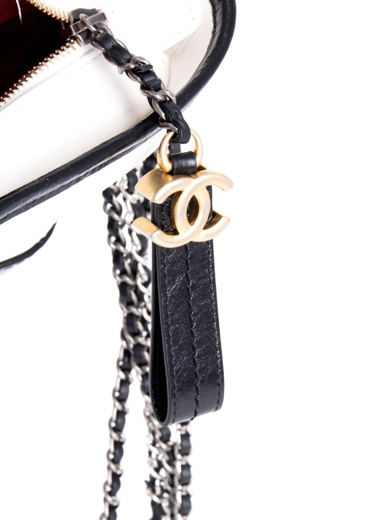 CHANEL Quilted Leather Mini Gabrielle Messenger Bag White Black-designer resale