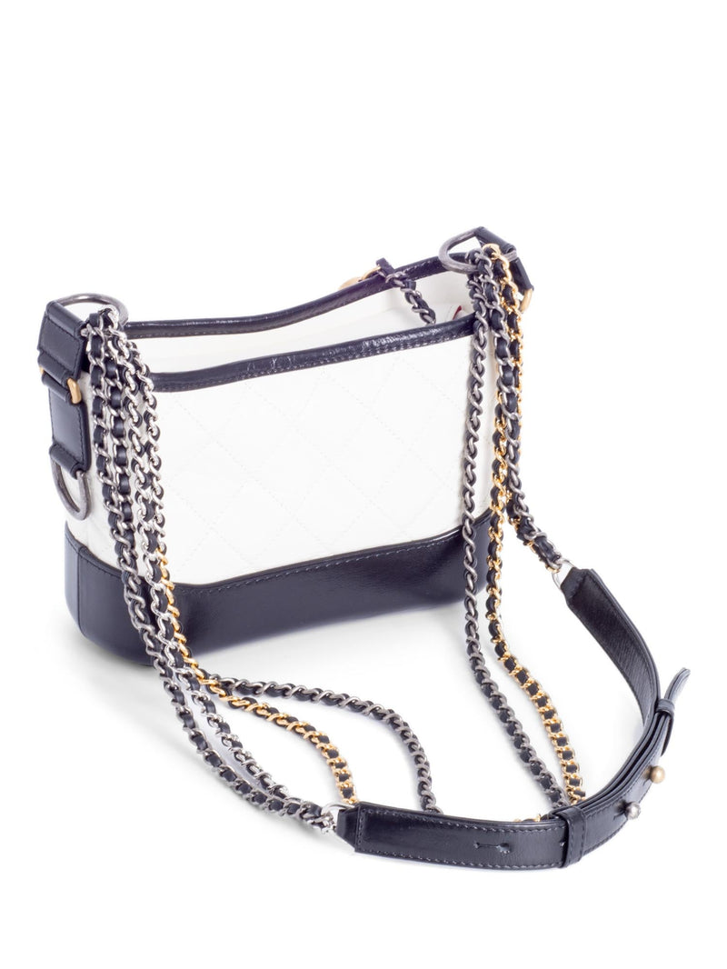 CHANEL Quilted Leather Mini Gabrielle Messenger Bag White Black-designer resale