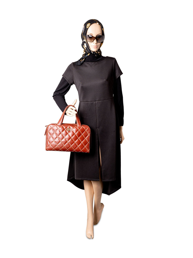 CHANEL Quilted Leather Surpique Bowler Bag Brown-designer resale