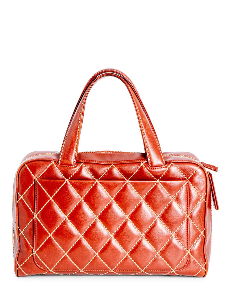 CHANEL Quilted Leather Surpique Bowler Bag Brown-designer resale