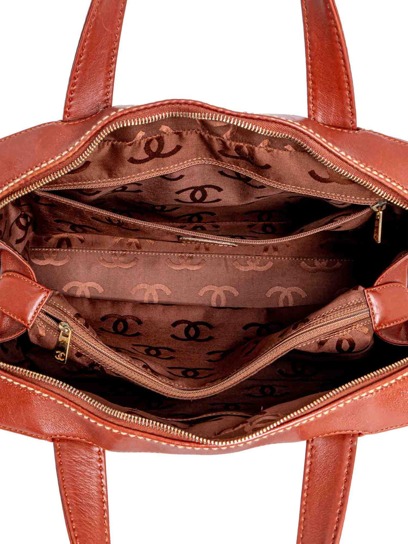 CHANEL Quilted Leather Surpique Bowler Bag Brown-designer resale