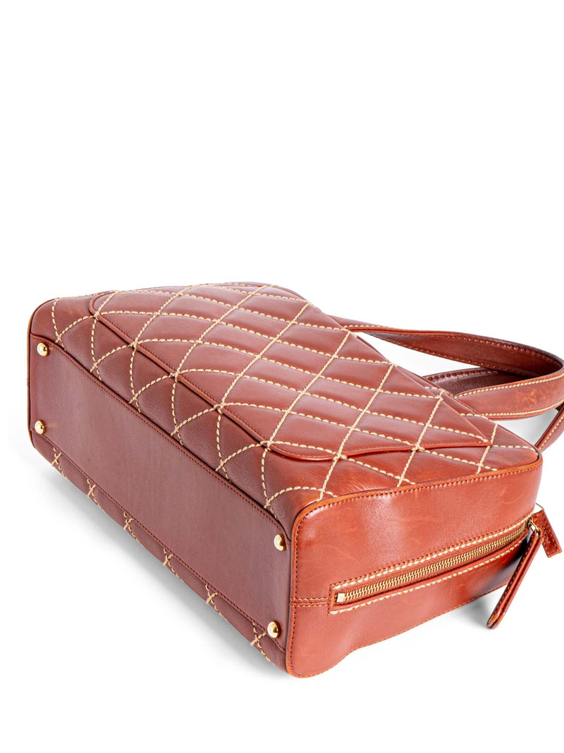 CHANEL Quilted Leather Surpique Bowler Bag Brown-designer resale