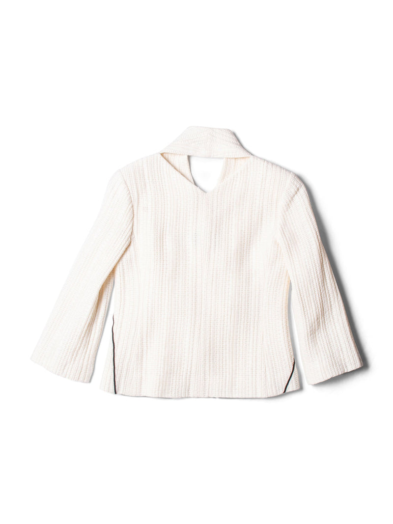 CHANEL Tweed CC Logo Hammered Pearl Cut Out Jacket Ivory-designer resale