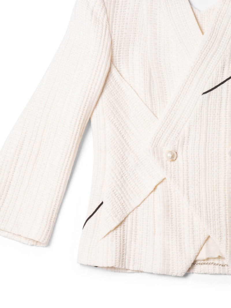 CHANEL Tweed CC Logo Hammered Pearl Cut Out Jacket Ivory-designer resale