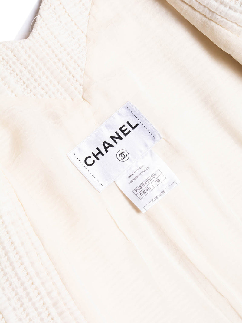 CHANEL Tweed CC Logo Hammered Pearl Cut Out Jacket Ivory-designer resale