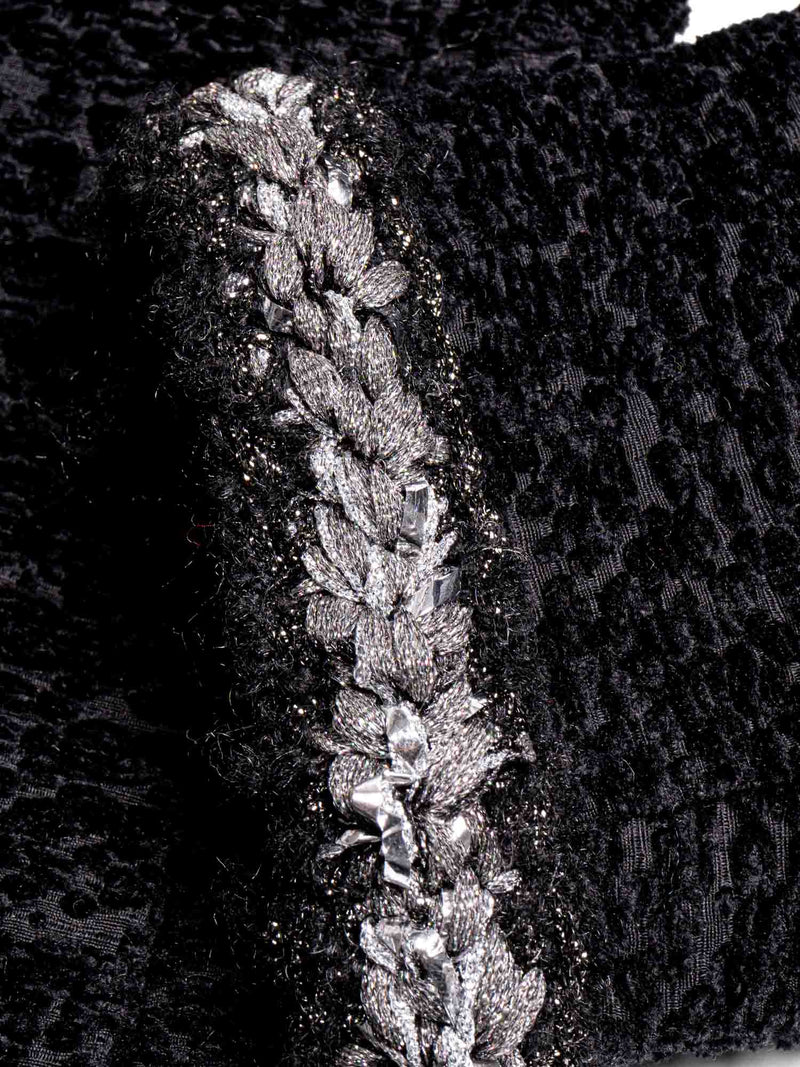 CHANEL Tweed Fringe Fitted Jacket Black-designer resale