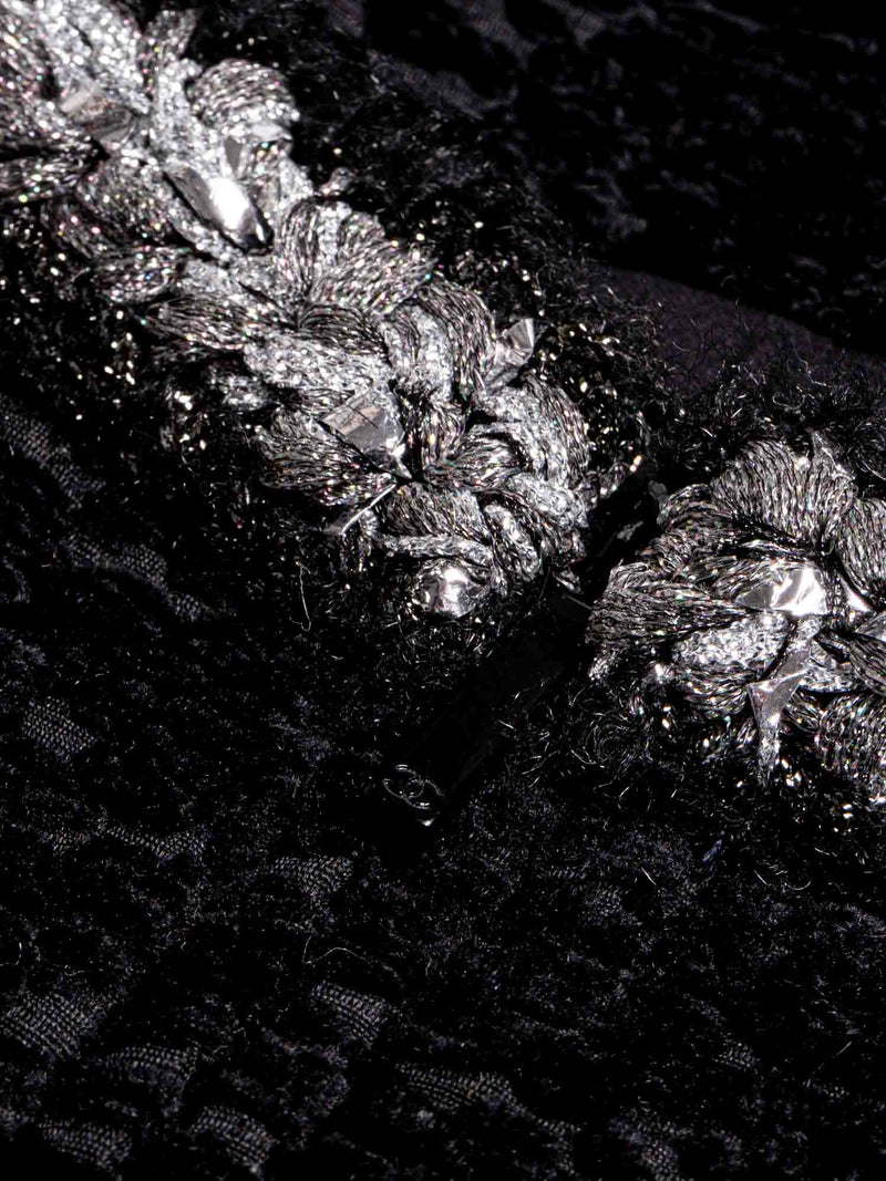 CHANEL Tweed Fringe Fitted Jacket Black-designer resale