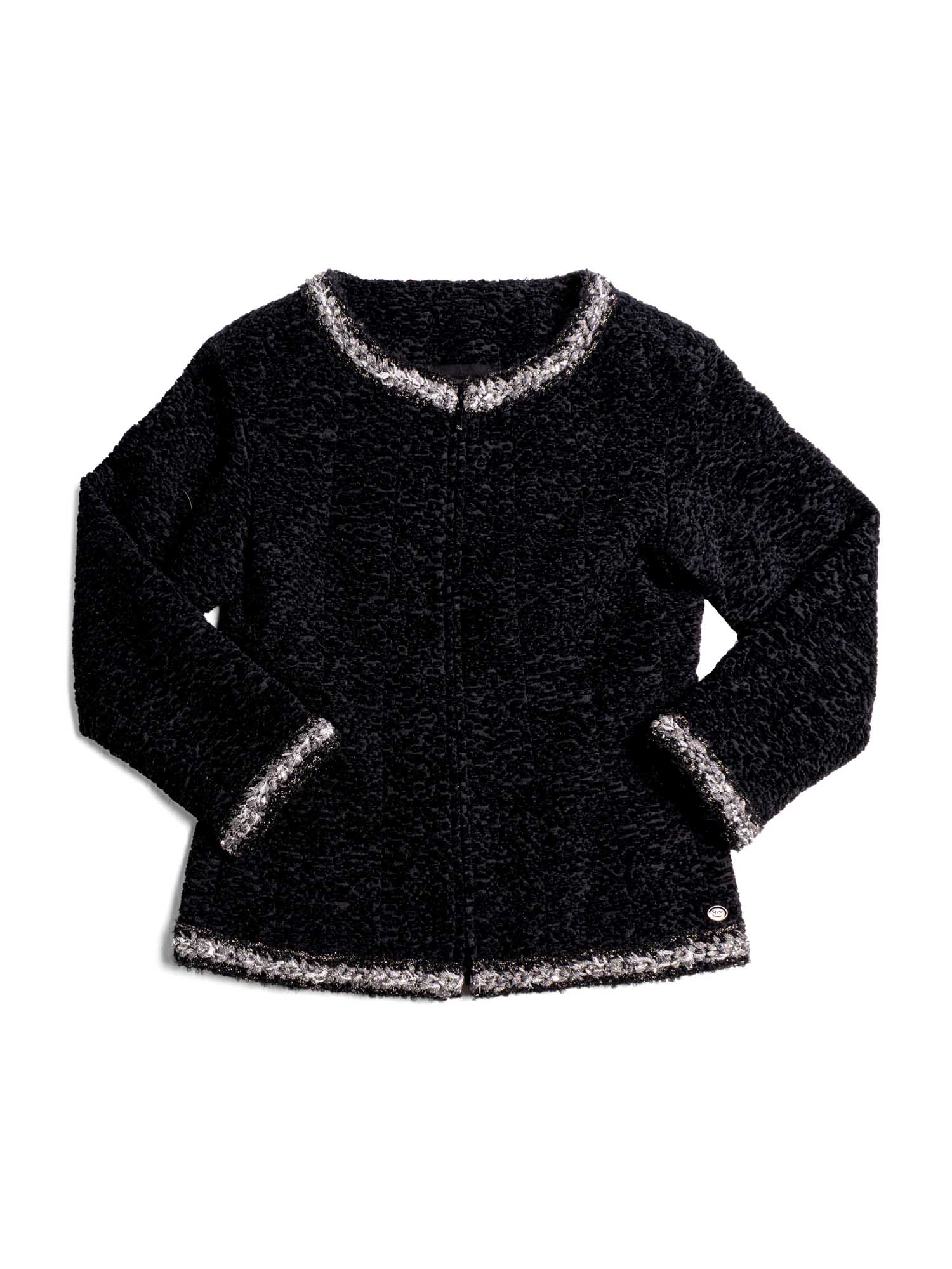 CHANEL Tweed Fringe Fitted Jacket Black-designer resale