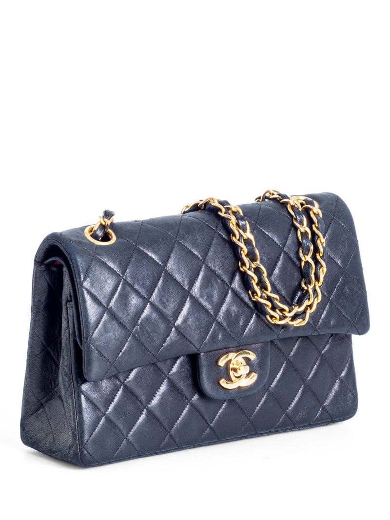CHANEL Vintage 2.55 Quilted Leather Small Double Flap Bag Black-designer resale