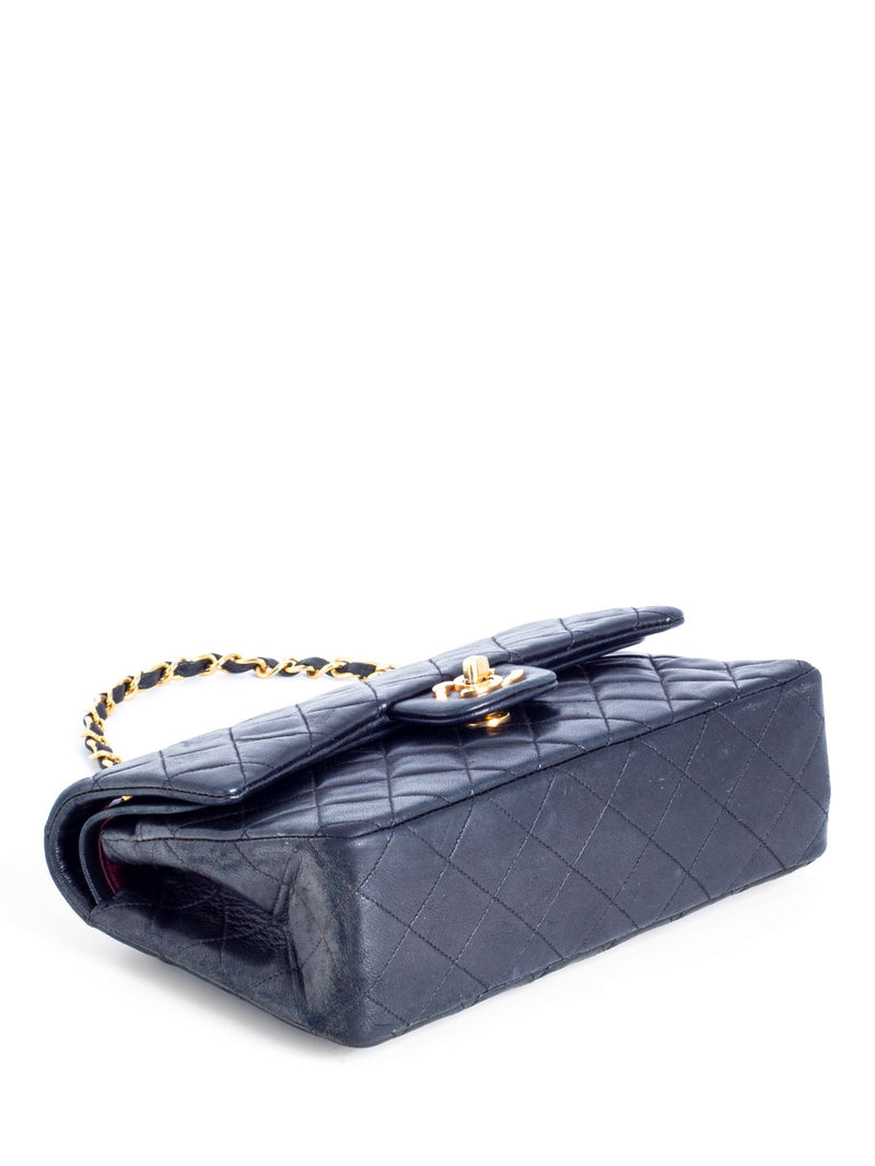 CHANEL Vintage 2.55 Quilted Leather Small Double Flap Bag Black-designer resale