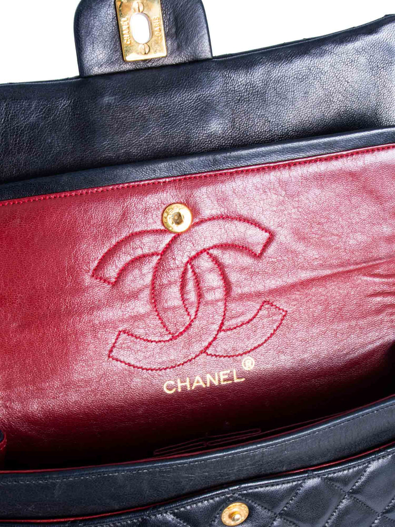 CHANEL Vintage 2.55 Quilted Leather Small Double Flap Bag Black-designer resale