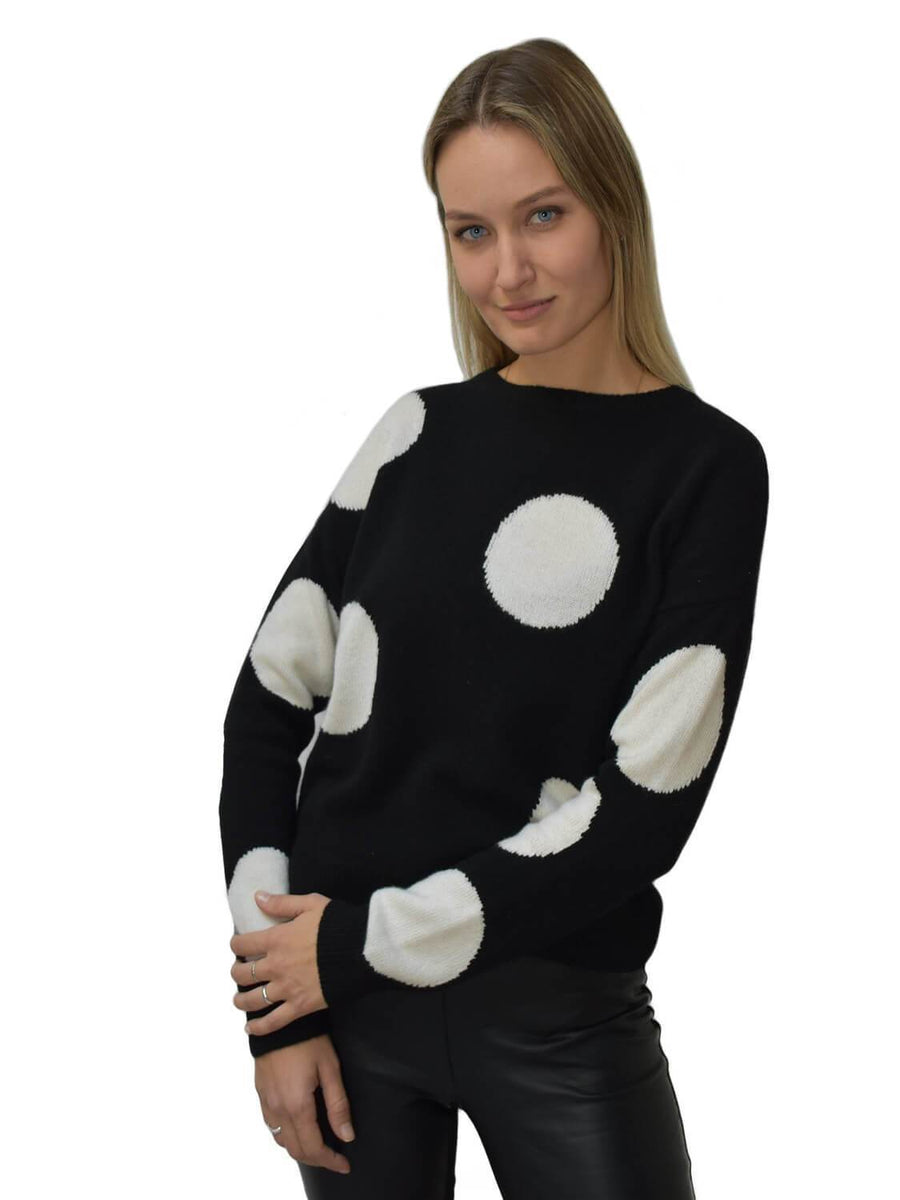 CODO Cashmere Polka Dot Sweater Black White