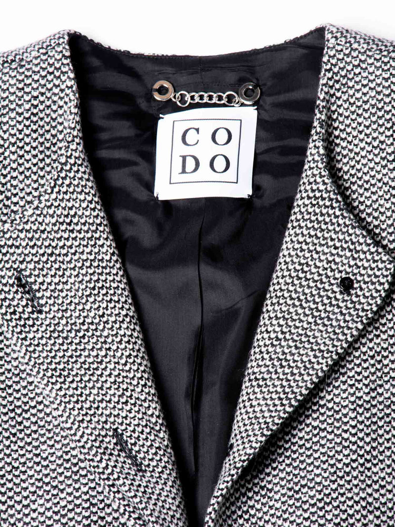 CODO Curly Lamb Fur Houndstooth Wool Coat Black White-designer resale