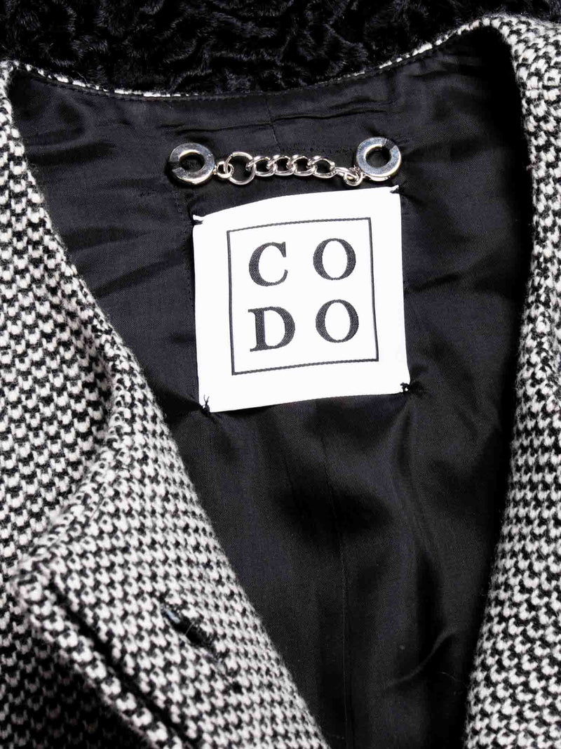 CODO Curly Lamb Fur Houndstooth Wool Coat Black White-designer resale